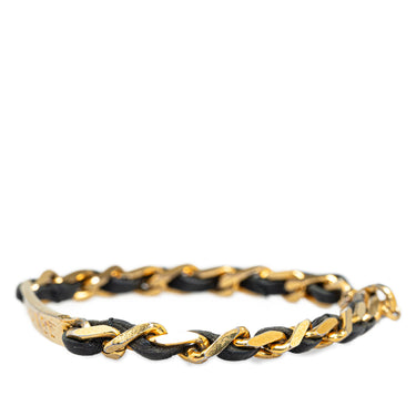 Gold Chanel Leather Woven Chain Bracelet - Designer Revival