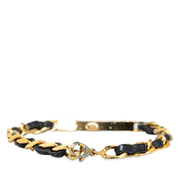 Gold Chanel Leather Woven Chain Bracelet