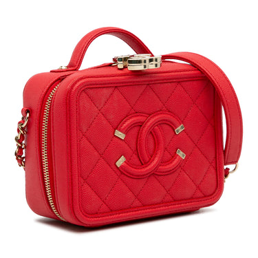 Red Chanel Small Caviar Filigree Vanity Case Satchel - Designer Revival