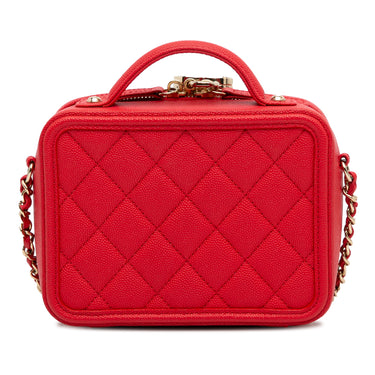 Red Chanel Small Caviar Filigree Vanity Case Satchel - Designer Revival