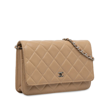 Tan Chanel CC Classic Lambskin Wallet On Chain Crossbody Bag - Designer Revival