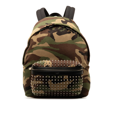 Green Saint Laurent Camouflage Studded Backpack - Designer Revival