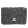Black Chanel Camellia Goatskin Trifold Wallet - Designer Revival