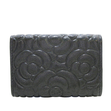 Black Chanel Camellia Goatskin Trifold Wallet