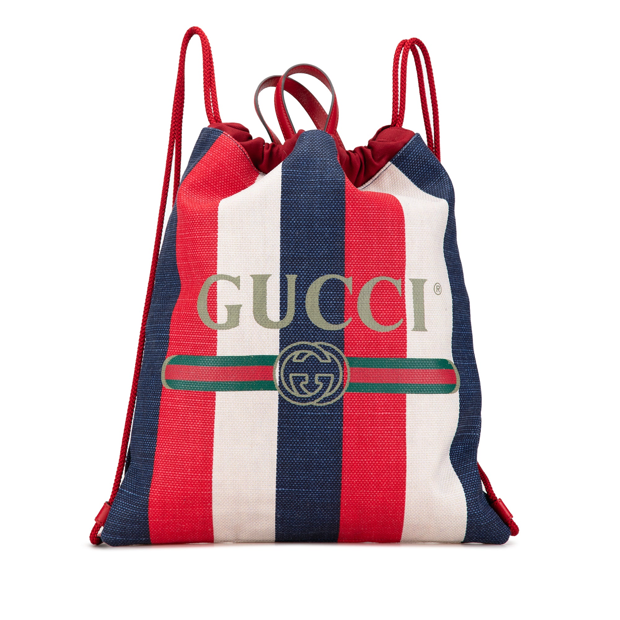 Red Gucci Canvas Sylvie Stripe Logo Drawstring Backpack Designer Revival