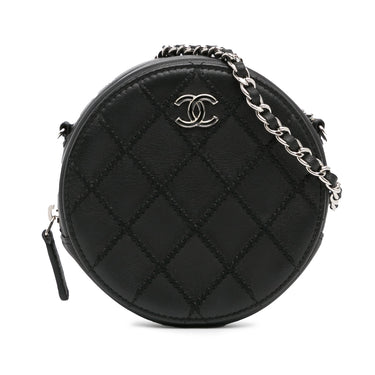 Black Chanel Quilted Lambskin Ultimate Stitch Round Clutch with Chain Crossbody Bag
