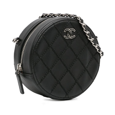 Black Chanel Quilted Lambskin Ultimate Stitch Round Clutch with Chain Crossbody Bag - Designer Revival