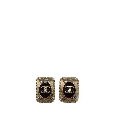 Gold Chanel CC Resin Square Stud Earrings - Designer Revival