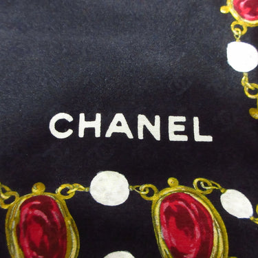 Black Chanel Jewel Chain Printed Silk Scarf Scarves