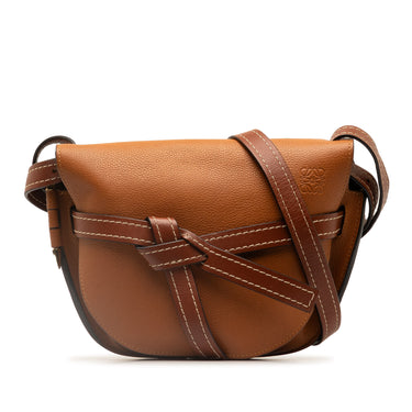 Brown LOEWE Small Gate Leather Crossbody Bag - Designer Revival