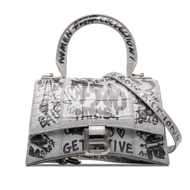 Gray Balenciaga XS Hourglass Graffiti Top Handle Bag Satchel