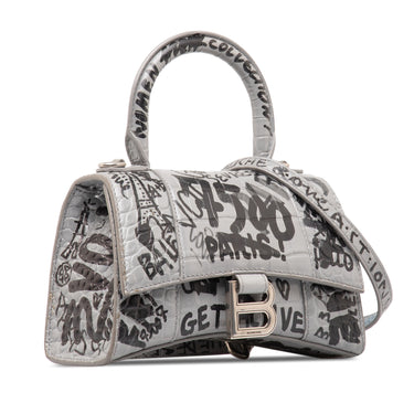 Gray Balenciaga XS Hourglass Graffiti Top Handle Bag Satchel - Designer Revival