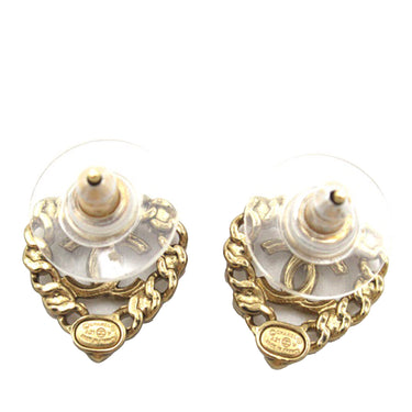 Gold Chanel Pearl Crystal CC Heart Earrings - Designer Revival