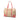Beige Prada Studded Leather Trimmed Canvas Front Pocket Tote Satchel