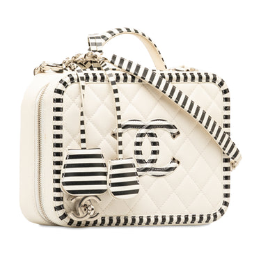 White Chanel Medium Caviar CC Filigree Vanity Case Satchel - Designer Revival