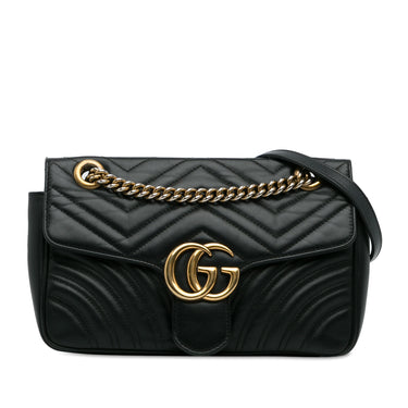 Black Gucci Medium GG Marmont Matelasse Crossbody - Designer Revival