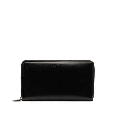 Black Balenciaga Leather Zip Around Wallet - Designer Revival