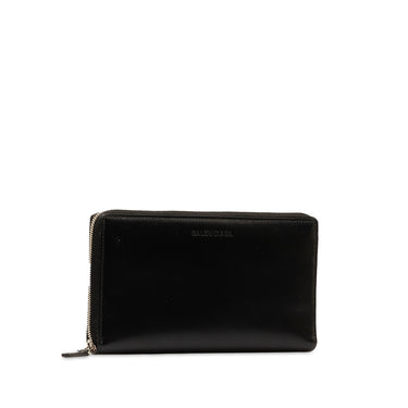 Black Balenciaga Leather Zip Around Wallet