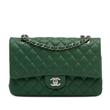 Green Chanel Medium Classic Lambskin Double Flap Shoulder Bag