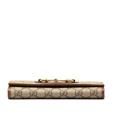 Brown Gucci GG Supreme Horsebit 1955 Wallet On Chain Crossbody Bag