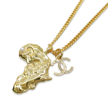 Gold Chanel Faux Pearl & Strass Africa Map Pendant Necklace - Designer Revival