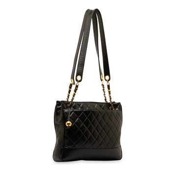 Black Chanel CC Quilted Lambskin Tote - Designer Revival