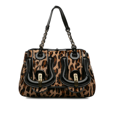 Brown Fendi Leopard Print Pony Hair B Bag - Designer Revival