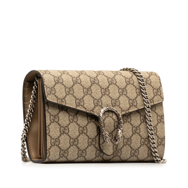 Brown Gucci Mini GG Supreme Dionysus Wallet on Chain Crossbody Bag - Designer Revival