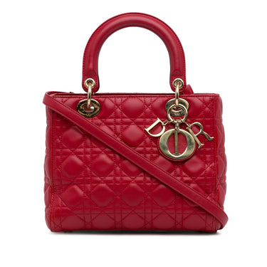Red Dior Medium Lambskin Cannage Lady Dior Satchel - Designer Revival