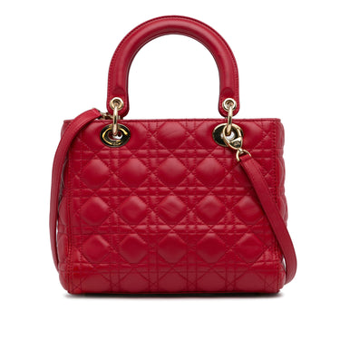 Red Dior Medium Lambskin Cannage Lady Dior Satchel - Designer Revival