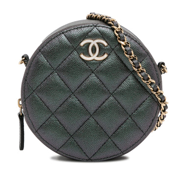 Green Chanel Quilted Iridescent Caviar Round Clutch With Chain Crossbody Bag - Designer Revival