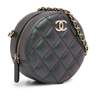 Green Chanel Quilted Iridescent Caviar Round Clutch With Chain Crossbody Bag - Designer Revival