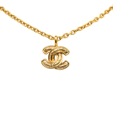 Gold Chanel CC Quilted Pendant Necklace