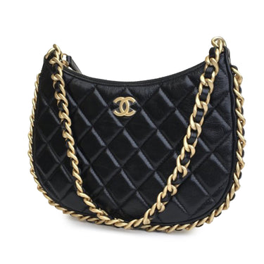 Black Chanel Small Quilted Lambskin Chain Around Hobo - Designer Revival