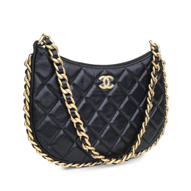 Black Chanel Small Quilted Lambskin Chain Around Hobo - Designer Revival