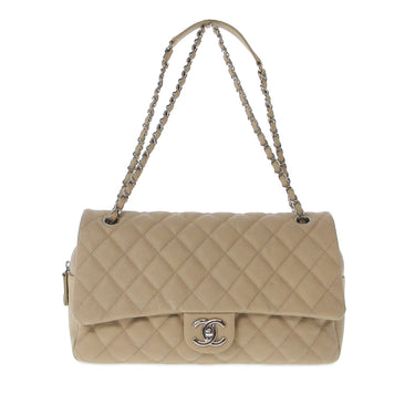 Beige Chanel Jumbo Quilted Caviar Easy Flap Bag