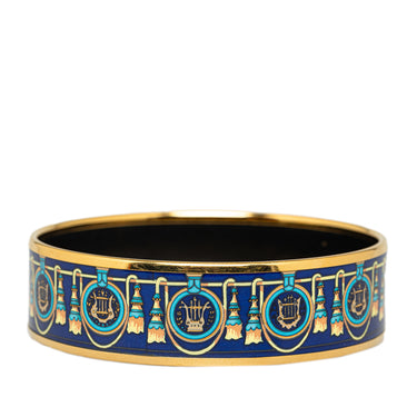 Blue Hermès Wide Enamel Bangle Costume Bracelet - Designer Revival