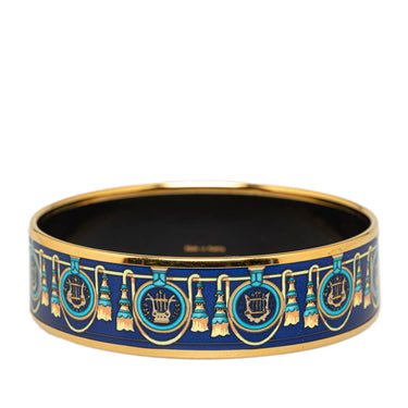 Blue Hermès Wide Enamel Bangle Costume Bracelet - Designer Revival