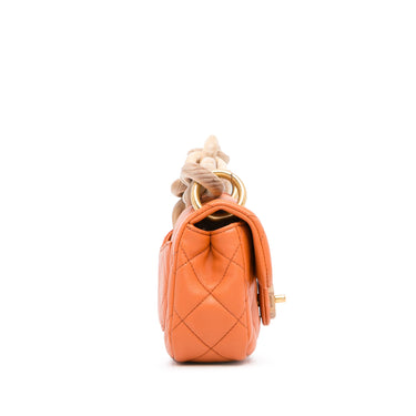 Orange Chanel Mini Wenge Wood Chain Flap Crossbody Bag