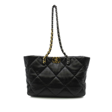 Black Chanel 19 Lambskin Shopping Tote - Designer Revival