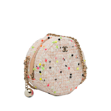 Beige Chanel CC Round Tweed Crossbody Bag - Designer Revival