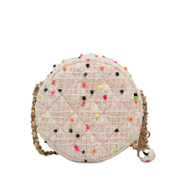 Beige Chanel CC Round Tweed Crossbody Bag - Designer Revival