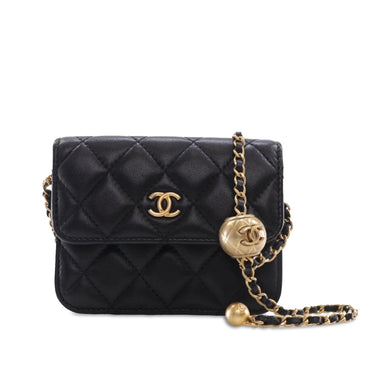 Black Chanel Mini Lambskin Pearl Crush Clutch with Chain Crossbody Bag