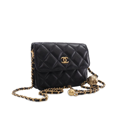 Black Chanel Mini Lambskin Pearl Crush Clutch with Chain Crossbody Bag