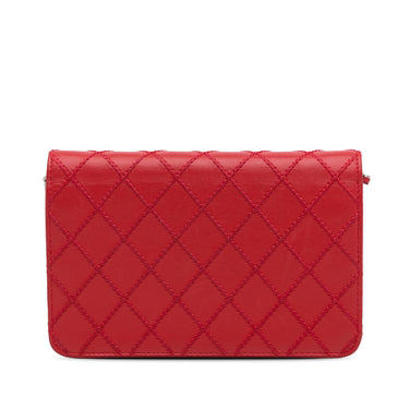 Red Chanel CC Lambskin Wild Stitch Wallet on Chain Crossbody Bag