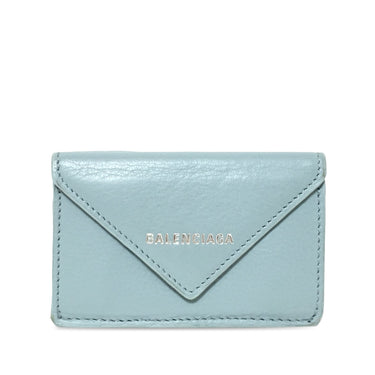 Blue Balenciaga Mini Papier Leather Compact Wallet - Designer Revival