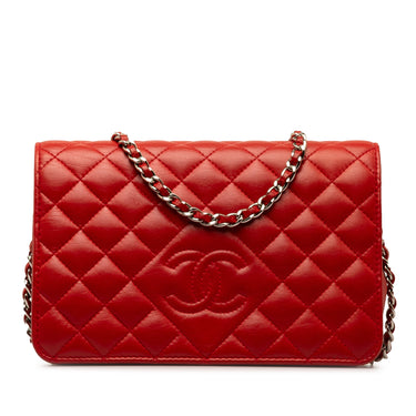 Red Chanel Diamond CC Lambskin Wallet on Chain Crossbody Bag - Designer Revival