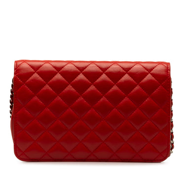 Red Chanel Diamond CC Lambskin Wallet on Chain Crossbody Bag - Designer Revival