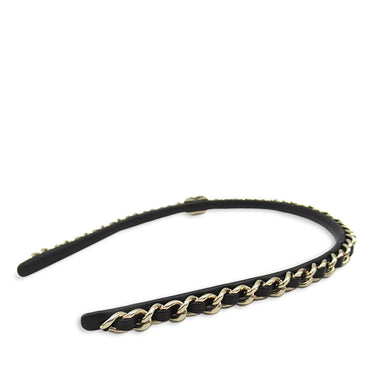 Black Chanel CC Turn Lock Chain Link Headband - Designer Revival