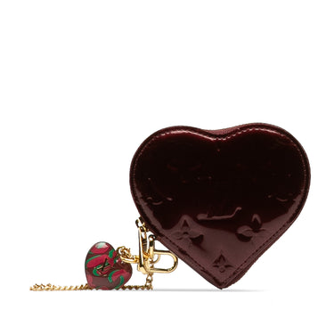 Red Louis Vuitton Vernis Rayures Heart Coin Pouch - Designer Revival